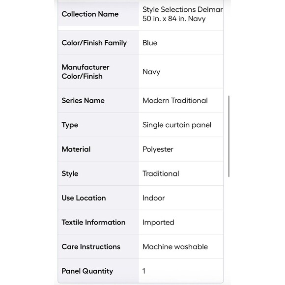 Style Selections 84" Light Filtering Grommet Single Curtain Panel Navy - Picture 9 of 11